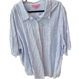 Woman‎ Within Seersucker Short Sleeve Top 3X Button Front Short Sleeve Classic